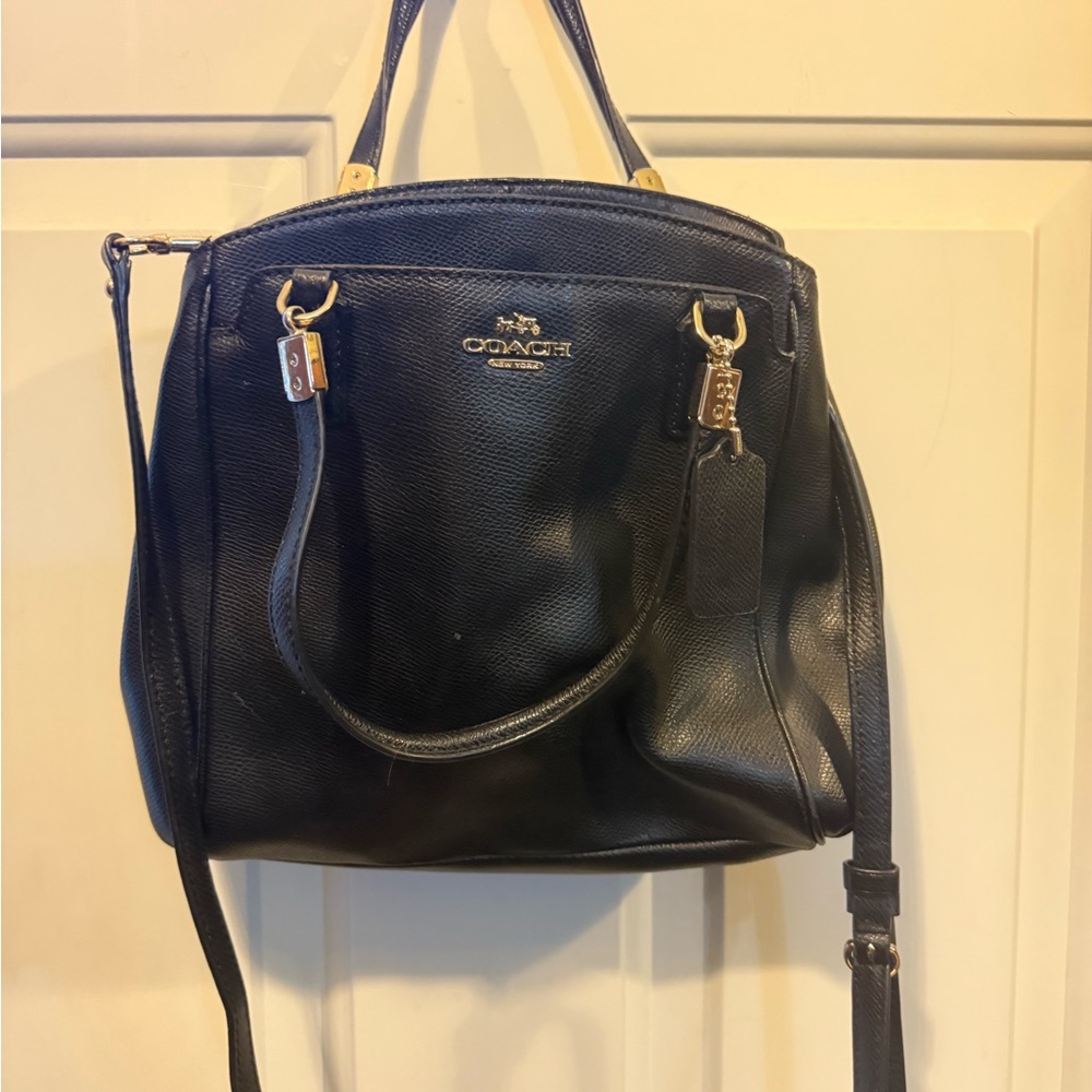 Coach Black Leather Shoulder Bag with Gold Hardware